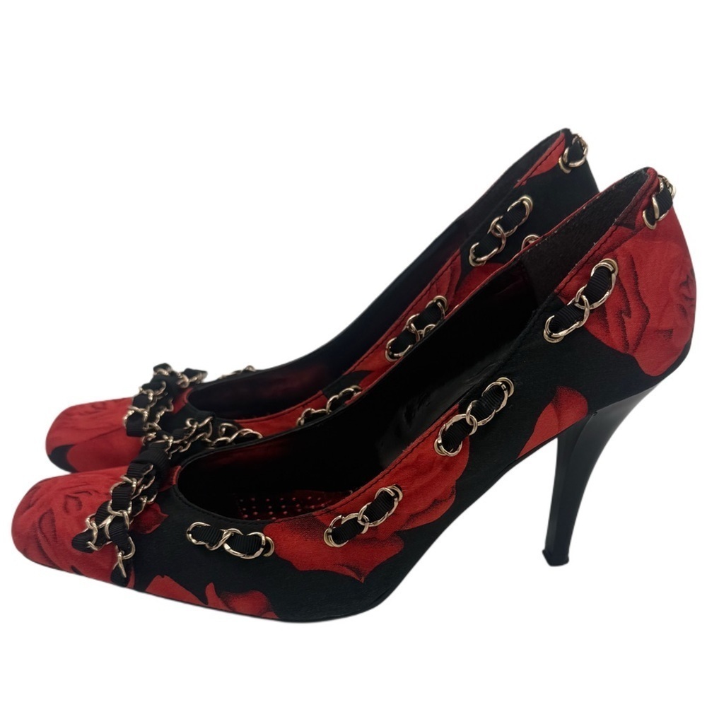 J.Renee Red Rose Vampy Romantic Grunge Stiletto Satin High Heels Size 8.5 - Picture 2 of 10